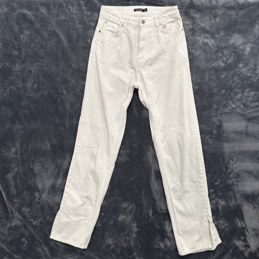 Nasty Gal Collection Jeans Womens Sz 4 Slit Leg White High Rise 100% Cotton‎